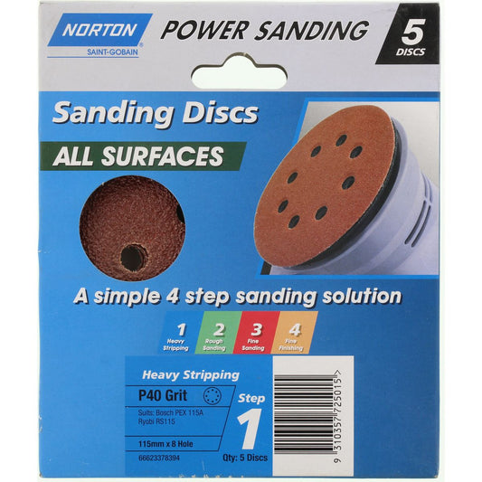 Flexovit Orbital Speed-Grip Sanding Disc All Surface 8-Hole 40G Course 115mm 5Pk 66623378394