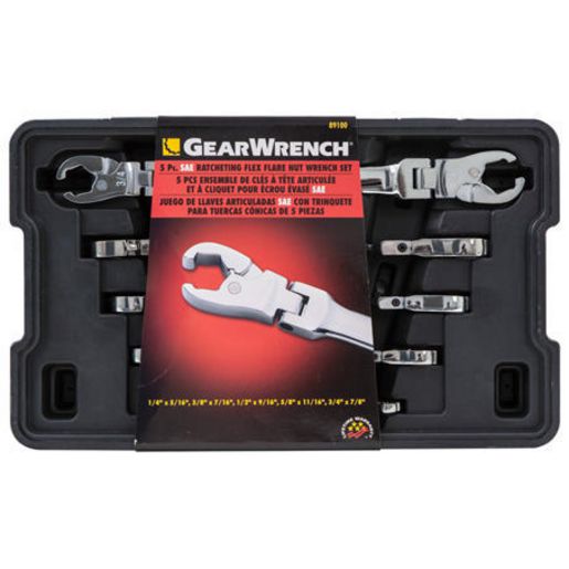 GearWrench Wrench Set Flex Flare Nut Ratcheting Tray SAE 5Pc