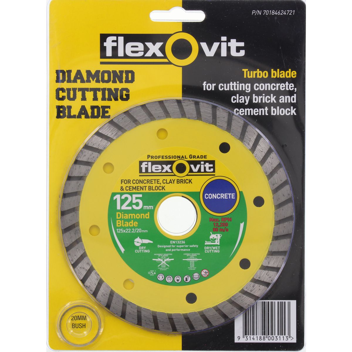 Flexovit Turbo Diamond Cutting Blade Concrete/Clay 125mm 70184624721