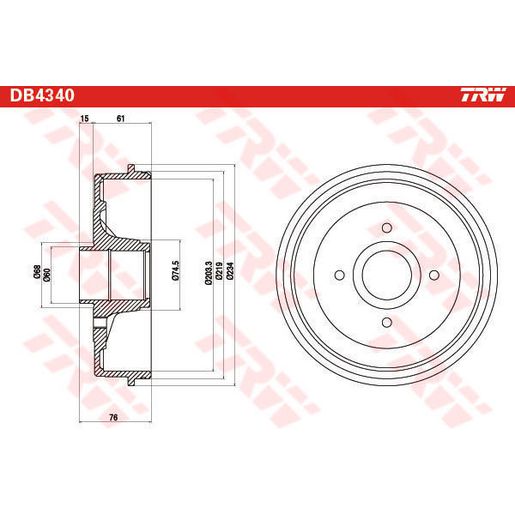 TRW Drum Brake Single 204.5mm DB4340