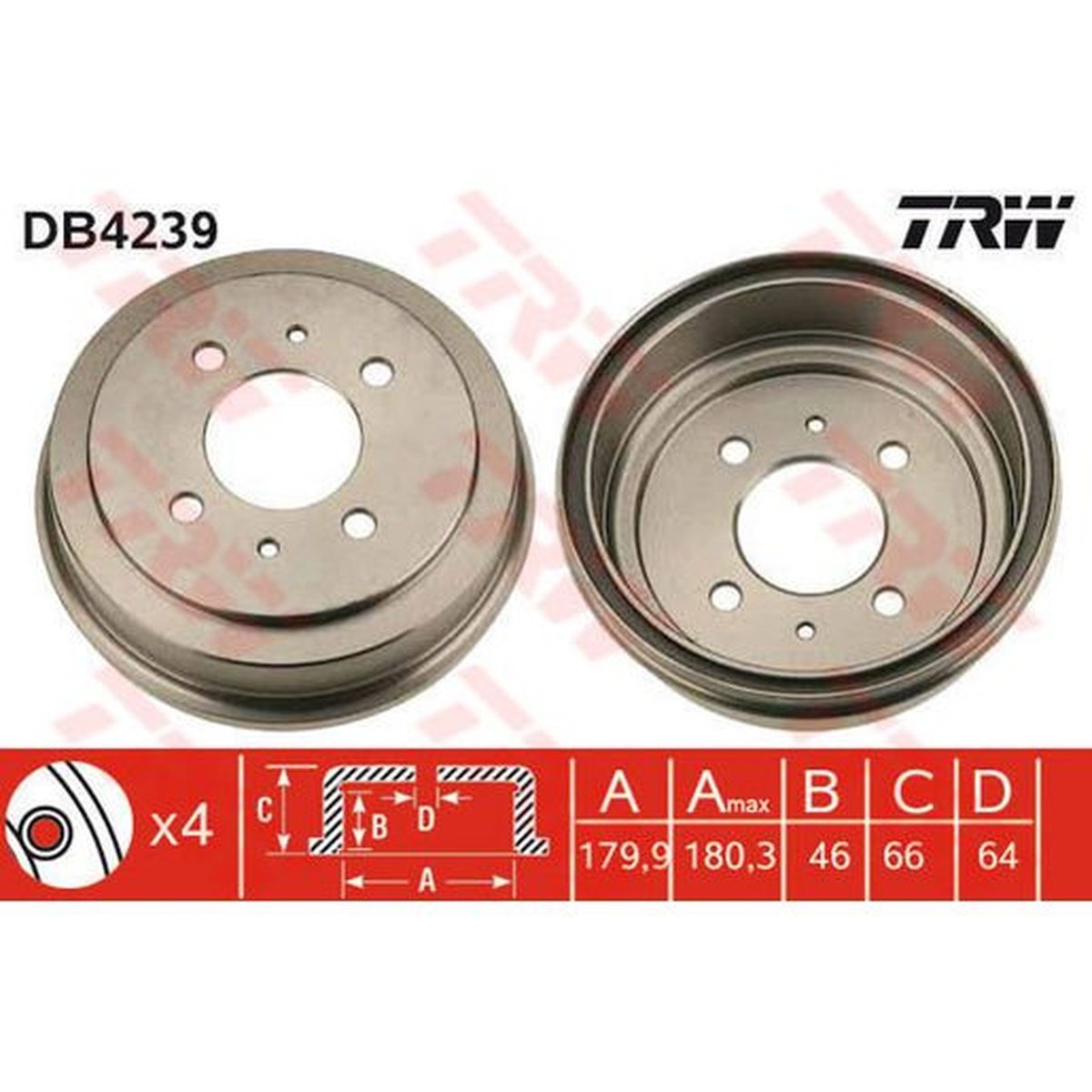 TRW Drum Brake Single 180.3mm DB4239