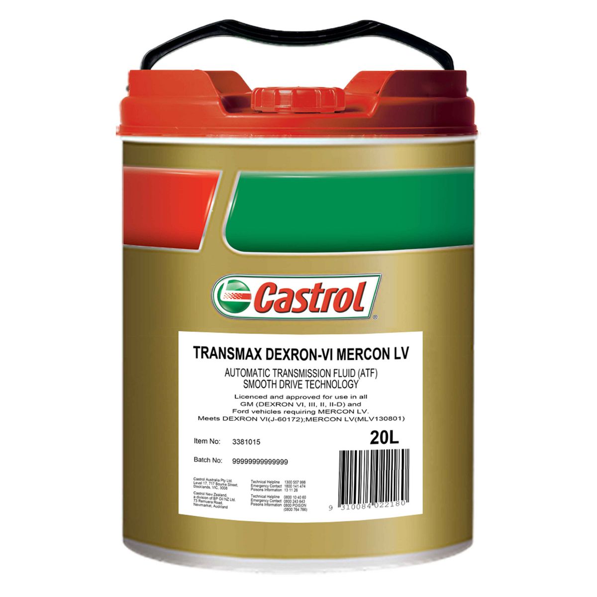 Castrol Transmax Automatic Transmission Fluid DEXRON-VI LV 20L 3381015