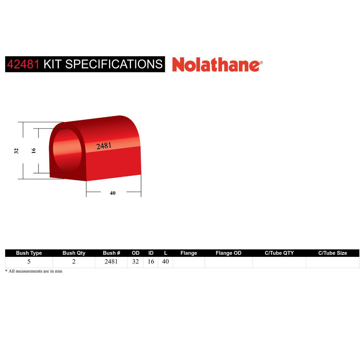 Nolathane Sway Bar Bush Kit 16mm 42481
