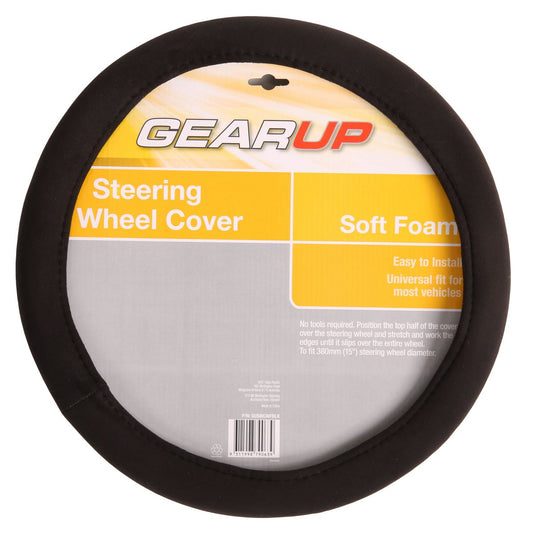 Gearup Steering Wheel Cover 15"" Soft Foam Black GUSWCMFBLK