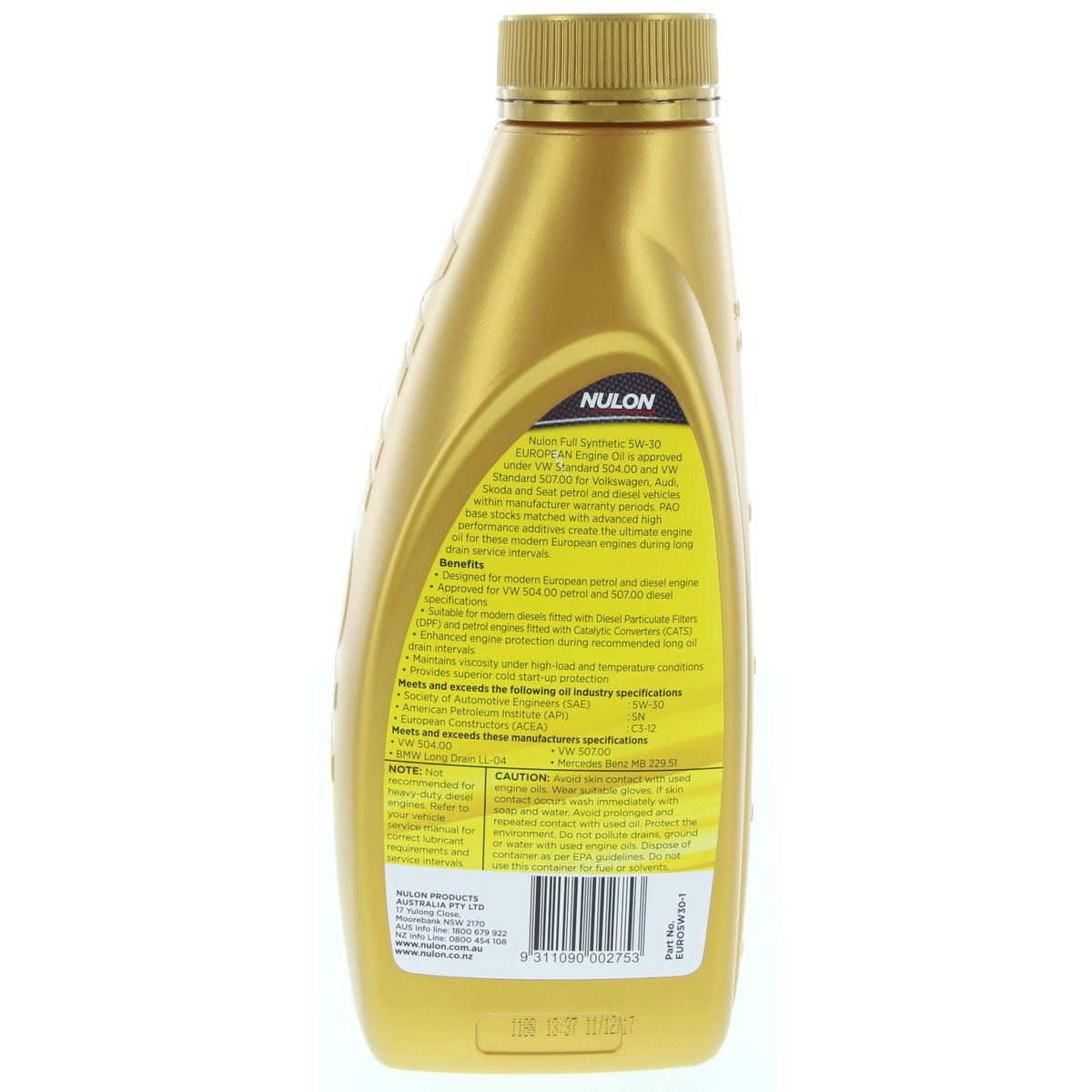 Nulon Full Synthetic Euro Engine Oil 5W-30 1L