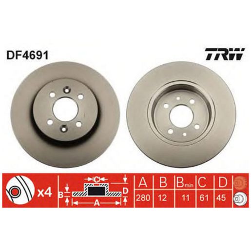 TRW Brake Rotor Single Rear DF4691S