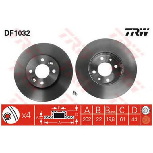 TRW Brake Rotor Single 262.3mm Front DF1032S