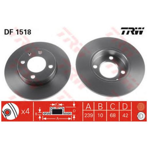 TRW Brake Rotor Single 239mm Front DF1518S