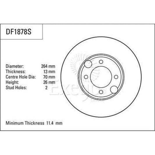 TRW Brake Rotor Single 264mm Rear DF1878S