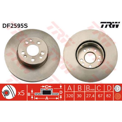 TRW Brake Rotor 320mm Front DF2595S