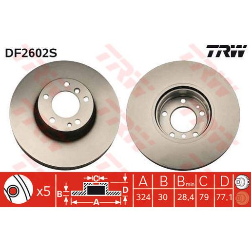 TRW Brake Rotor 324mm Front DF2602S