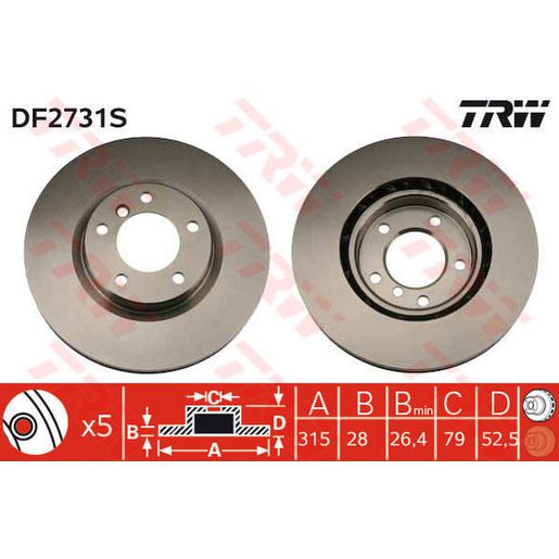 TRW Brake Rotor 315mm Front LH DF2731S