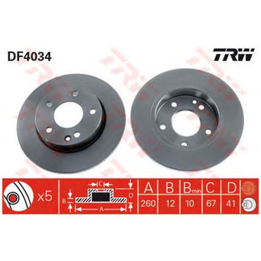 TRW Brake Rotor Single 260mm Front DF4034S