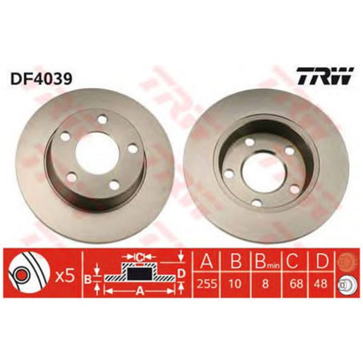 TRW Brake Rotor Single 255mm Rear DF4039S