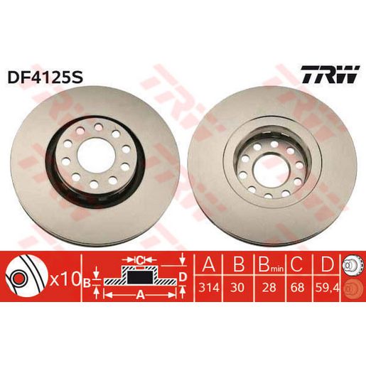 TRW Brake Rotor 258mm Front DF4125S
