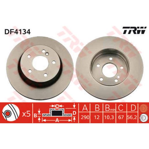 TRW Brake Rotor Single 290mm Rear DF4134S