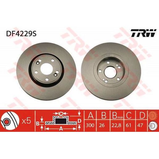 TRW Brake Rotor 300mm Front DF4229S