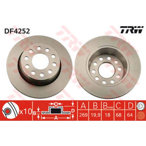 TRW Brake Rotor Single 269mm Rear DF4252S