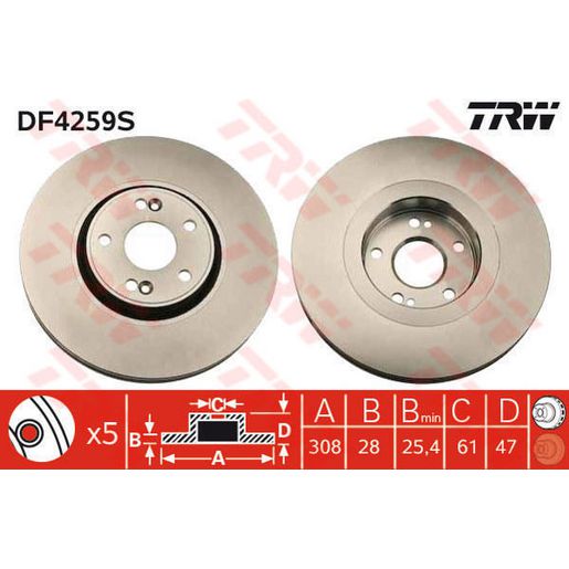 TRW Brake Rotor 308mm Front DF4259S