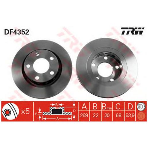 TRW Brake Rotor Single 269mm Rear DF4352S