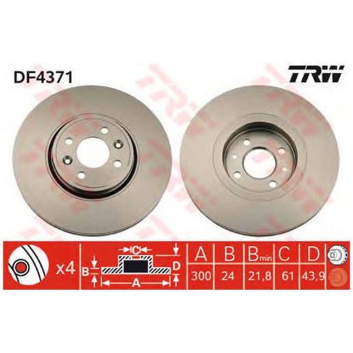 TRW Brake Rotor 300mm Front DF4371S
