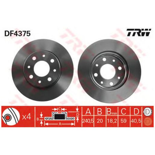 TRW Brake Rotor 240.5mm Front DF4375S