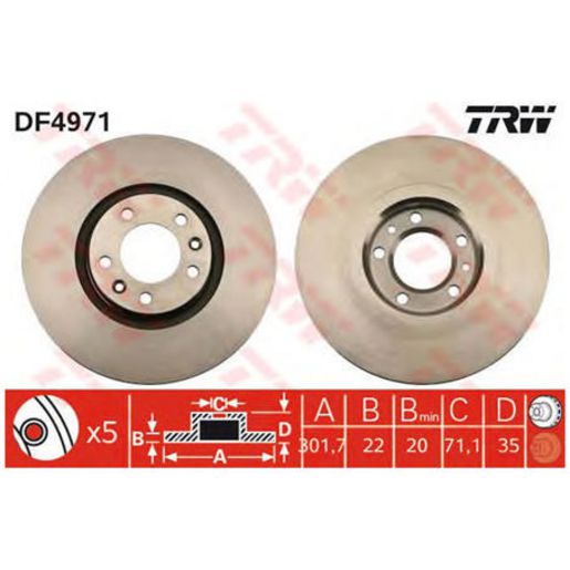 TRW Brake Rotor Single Rear DF4971S