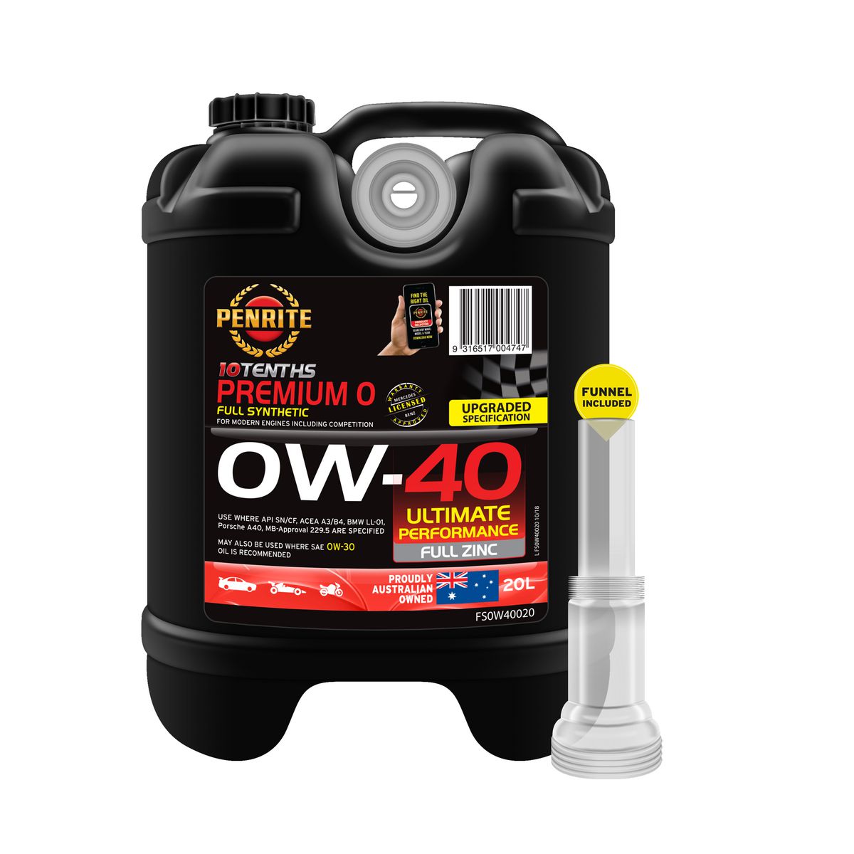 Penrite 10 Tenths Premium 0W-40 Engine Oil 20L