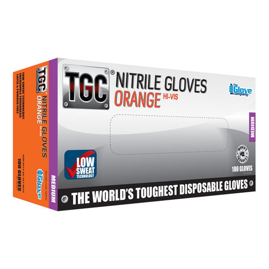 The Glove Company TGC Orange Hi-Vis Nitrile Gloves M 100 Pack 160032