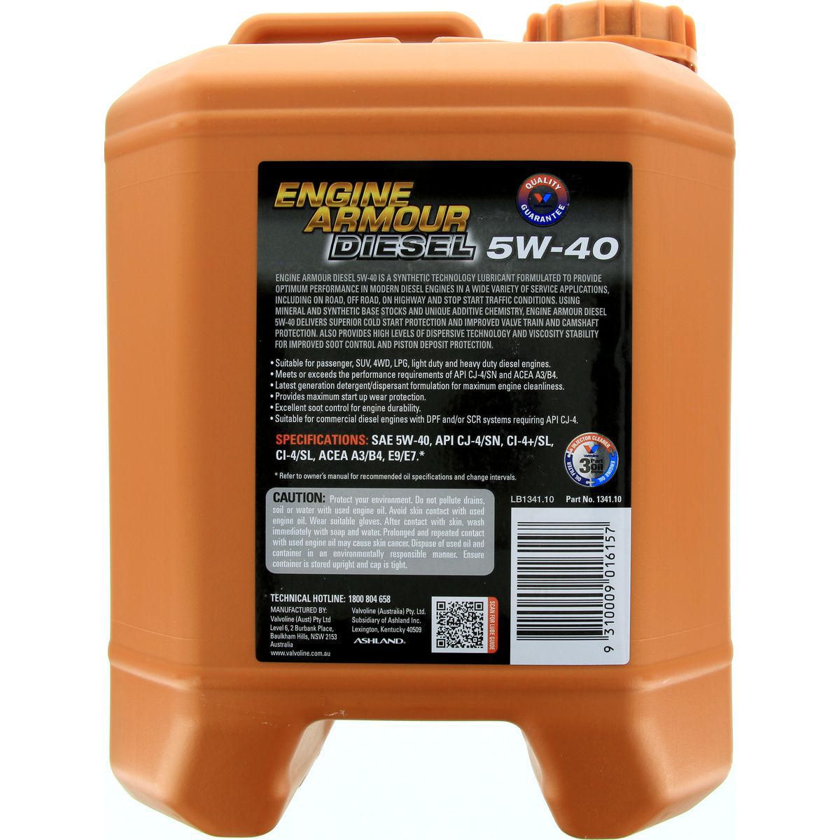 Valvoline Semi Synthetic Engine Armour Diesel Engine Oil 5W-40 10L 1341.1