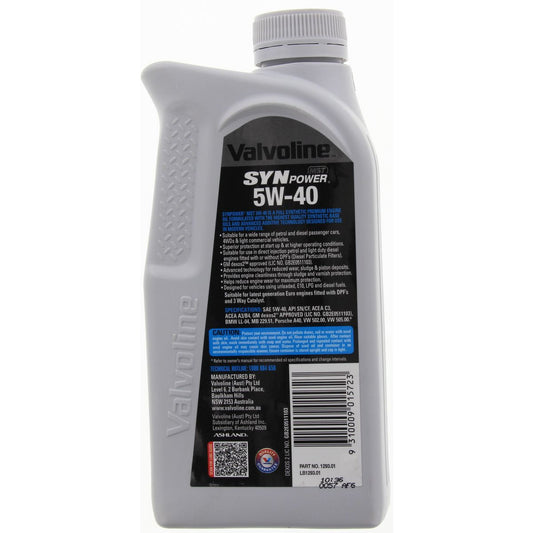 Valvoline Full Synthetic SynPower MST Engine Oil 5W-40 1L 1293.01