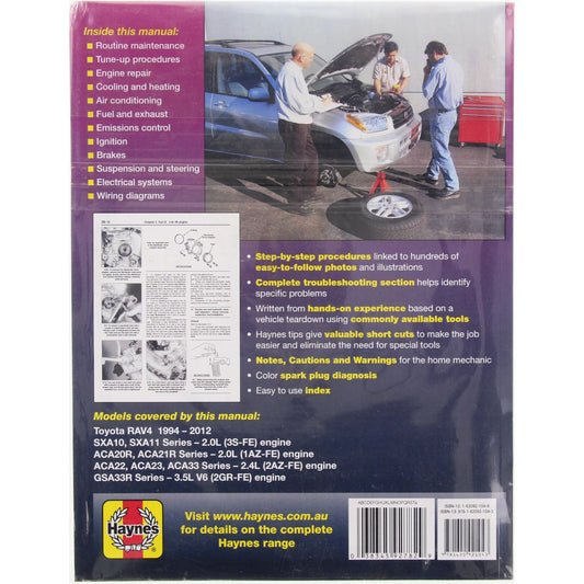 Haynes Repair Manual Suits Toyota Rav4 94-12 92782