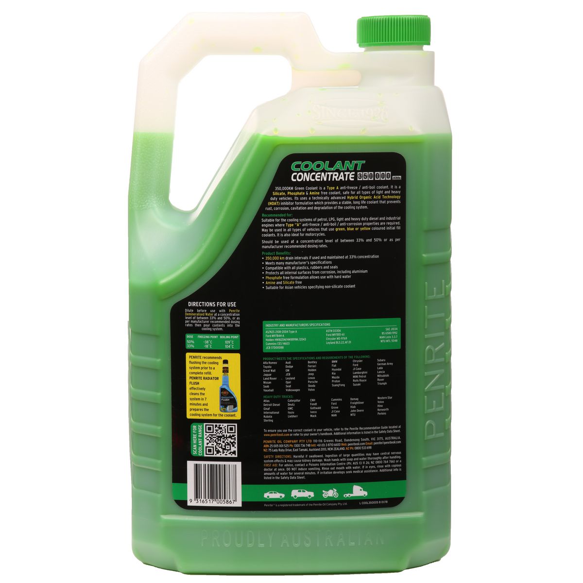 Penrite 350,000km Green Anti-Freeze Coolant Concentrate 5L