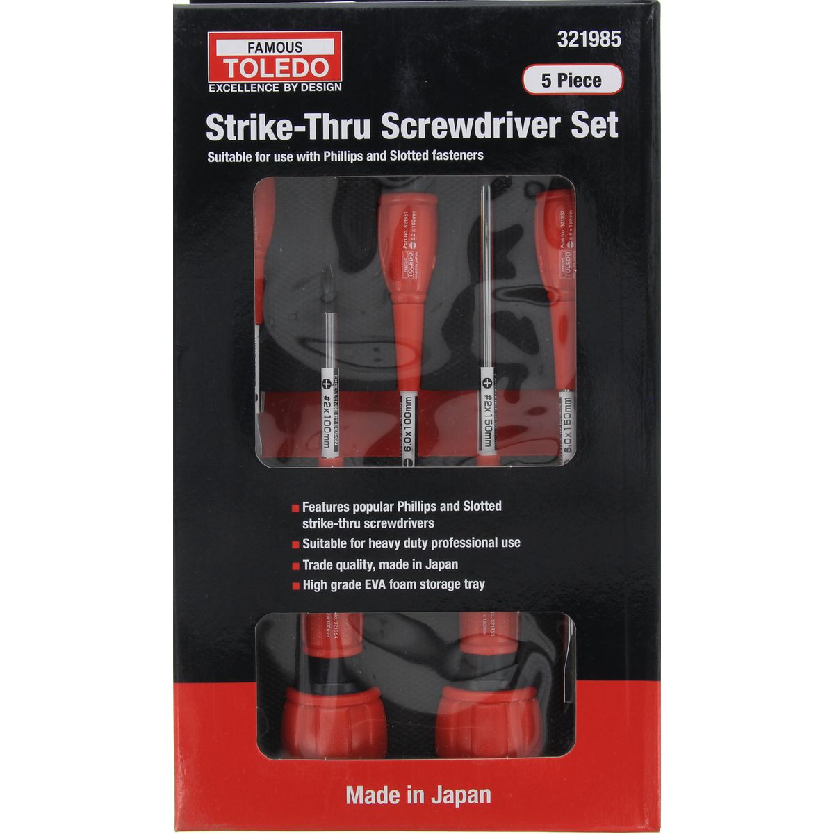 Toledo Screwdriver Set-Strike Thru 5 Piece 321985