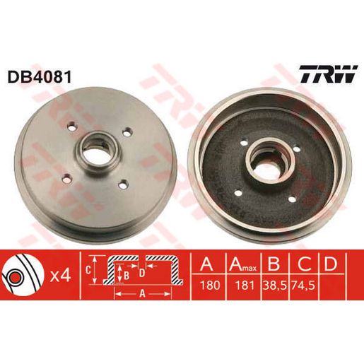 TRW Drum Brake Single 190mm DB4081