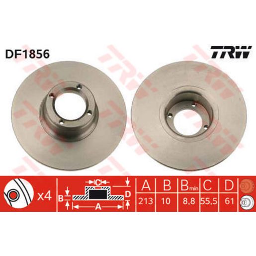 TRW Brake Rotor Single 213mm Front DF1856S