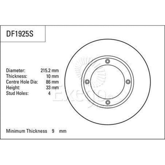 TRW Brake Rotor Single 215.2mm Front DF1925S