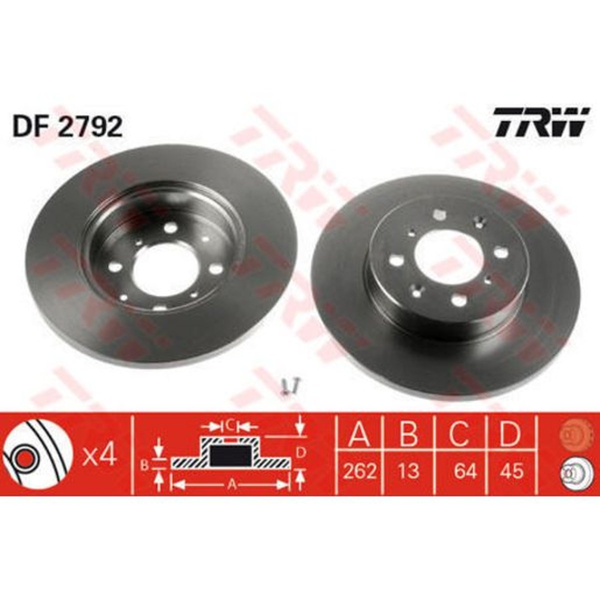 TRW Brake Rotor Single 262mm Rear DF2792S