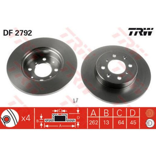 TRW Brake Rotor Single 262mm Rear DF2792S