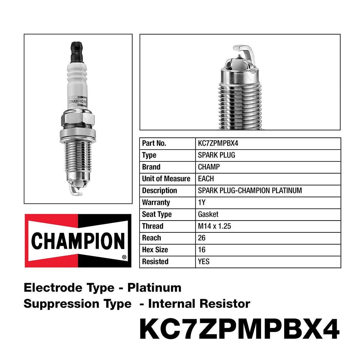 Champion Platinum Spark Plug KC7ZPMPBX4