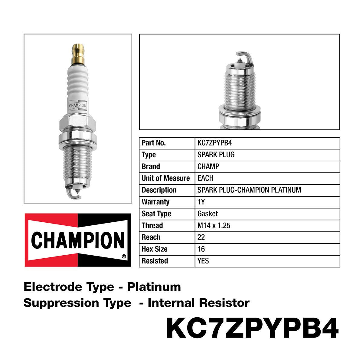 Champion Platinum Spark Plug KC7ZPYPB4