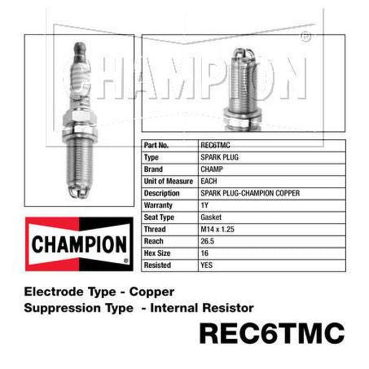Champion Copper Plus Spark Plug REC6TMC