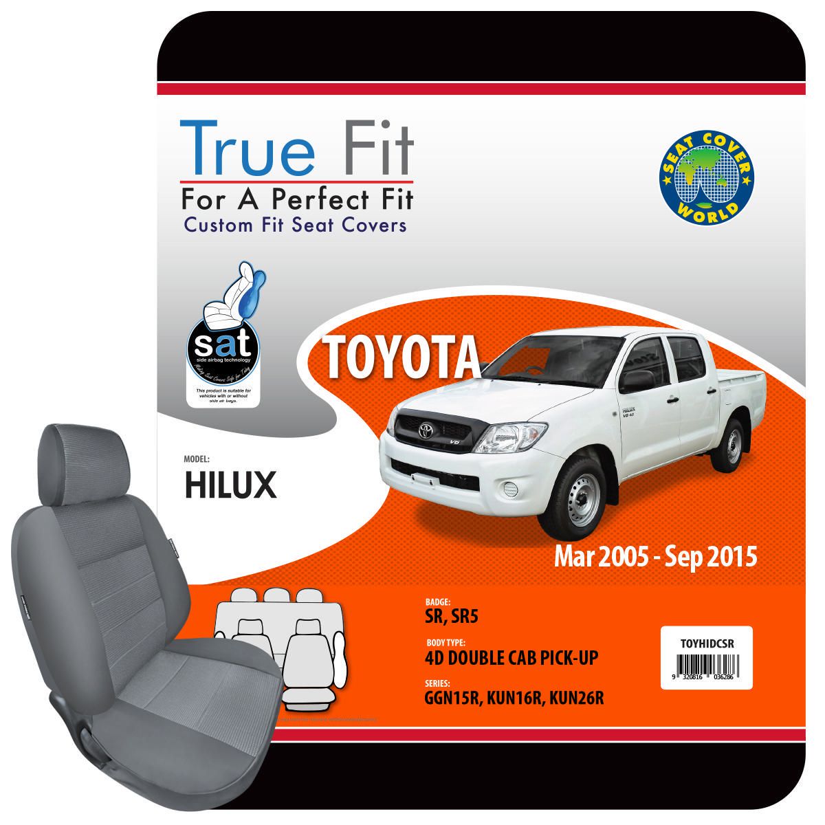 True Fit Tailored Seat Covers Fits Toyota Hilux GGN/KUN SR & SR5 Dual Cab 2005 - 2015