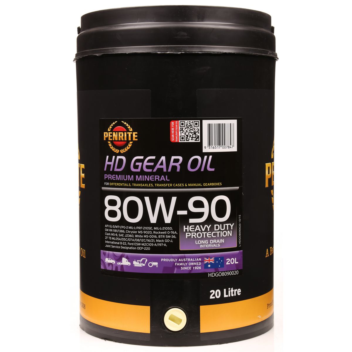 Penrite HD Gear Oil 80W-90 Mineral 20L