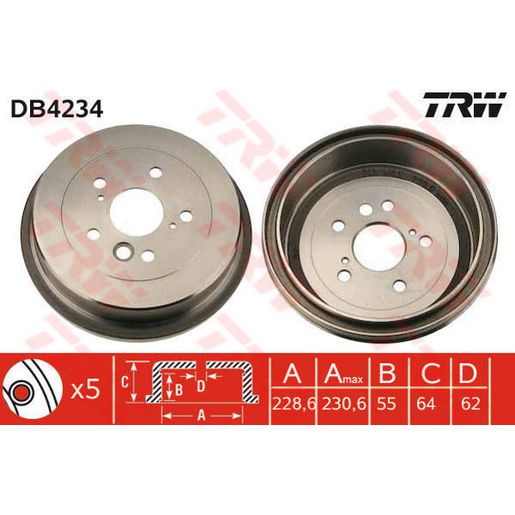 TRW Drum Brake Pair 230.6mm DB4234