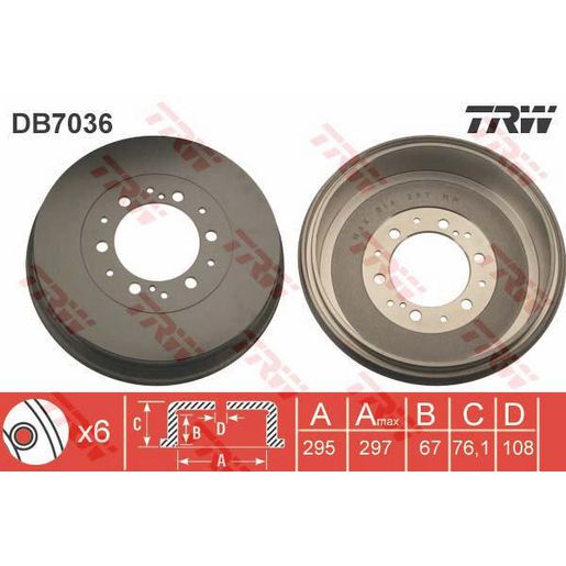 TRW Drum Brake Pair 344.5mm DB7036