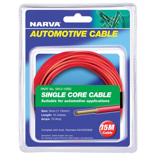 Narva 3mm Single Core Cable Red 10A 15m 5813-15RD