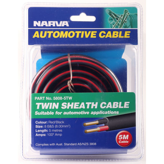 Narva Battery Cable 8 AWG Twin Core 5m Black/Red 5808-5TW