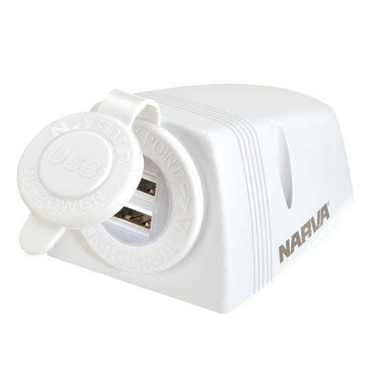 Narva HD Surface Mount Socket Dual USB White 81154WBL