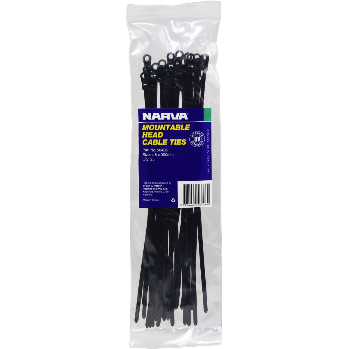 Narva Mountable Head Cable Tie 4.8x300mm (25Pk) 56426